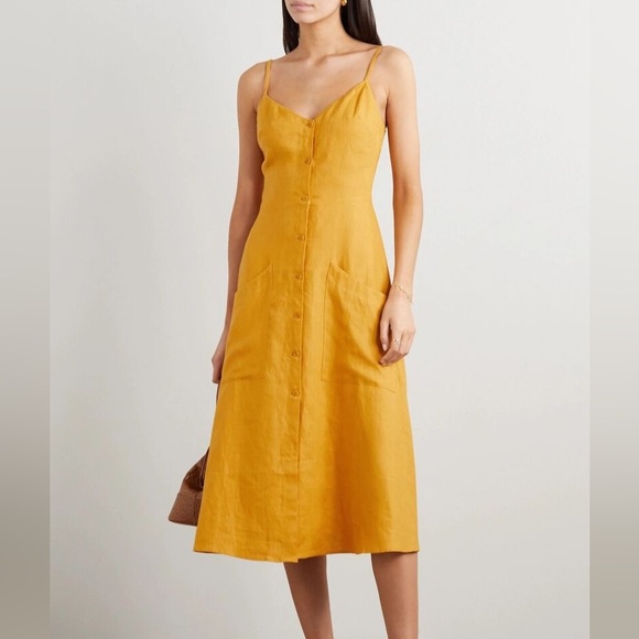 Reformation Dresses & Skirts - NWT Reformation Parke Linen Midi Dress Yellow Button Front Sundress Pockets